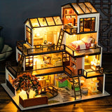 Miniatuur Villa 3D Puzzel Kit – Handgemaakt Model met LED Verlichting en Gedetailleerd Interieur