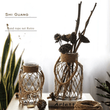 Rustieke Glazen Vaas met Jute Koord – Decoratief en Tijdloos voor je Interieur