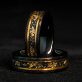 Gouden Blad- en Zwarte-Meteoriet-Wolframring – Orion