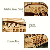 Vintage 3D Houten Auto Puzzel – Mechanisch Model met Tandwielen en Gedetailleerd Ontwerp