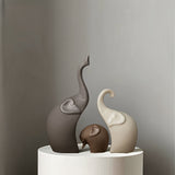 Set van 3 Keramische Olifantenbeeldjes – Moderne Matte Decoratie voor Woonkamer of Kantoor