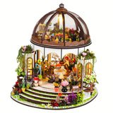 Miniatuur Bloemenhuis – 3D Houten Puzzel met LED Verlichting en Gedetailleerde Tuin