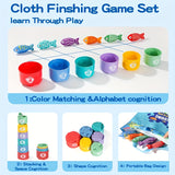 Kinderen's Stoffen Visspel – Pluche Vissen en Stapelbekers voor Leerzaam Plezier