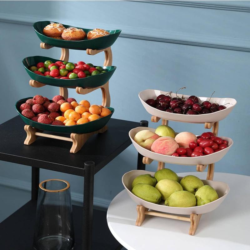 3 Etages Fruitschaal-keramiek 3 verdiepingen fruitschaal – etagère serveerstandaard voor meer ruimte in de keuken – kommenset met standaard voor fruit, cake, snoep