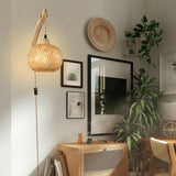 Rustieke Bamboe Wandlamp – Geweven Schaduw met Stekker Vintage Stijl