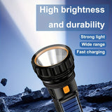 SolarBeam LED Zaklamp - Oplaadbaar met Zonnepaneel & USB