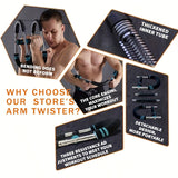 Verstelbare arm- en borstspiertrainer voor mannen met roestvrijstalen frame en comfortabele blauwe grips