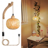 Rustieke Bamboe Wandlamp – Geweven Schaduw met Stekker Vintage Stijl