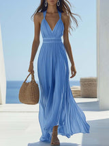 Heldere en mooie hoogwaardige chiffon lichtblauwe maxi jurk voor dames