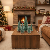SNOWPINE BRUSH – Vlokkerig Mini-kerstboomset (5 delen) voor kerstdecoratie