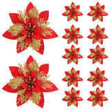 GLOWPETAL – 14,5 cm grote glinsterende kerstbloemen in Roze, Rood en Goud