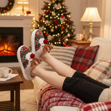 WARMJOY – Kerst-Hausschoenen met geborduurde stof en antislipzool