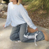 Wijdere Jeans met Strepen en Vetersluiting - Mila