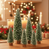 SNOWPINE BRUSH – Vlokkerig Mini-kerstboomset (5 delen) voor kerstdecoratie