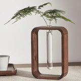 Houten Hydroponische Glazen Vaas – Elegante & Duurzame Plantenvaas voor Hydroponisch Tuinieren