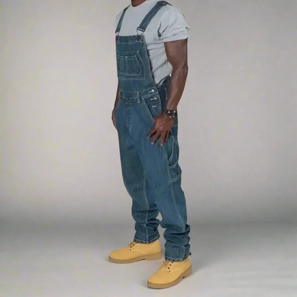 Heren Tuinbroek Denim Bib Overalls Gewassen Casual Retro Cargo Jeans Jumpsuits Verstelbare Bandjes Werkkleding Broeken,Dark blue,S