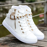 Witte Hoge Leren Sneakers met Rits voor Dames – Ava