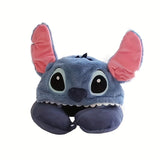 Pluche Stitch Reisnekkussen met Kap - Comfortabel U-Vormig Kussen met Oorkleppen