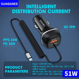 Snel Oplaadbare USB-C 51W Autolader – Voor Supersnel Opladen van Meerdere Apparaten