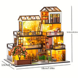 Miniatuur Villa 3D Puzzel Kit – Handgemaakt Model met LED Verlichting en Gedetailleerd Interieur