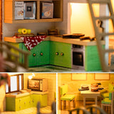 Miniatuur Villa 3D Puzzel Kit – Handgemaakt Model met LED Verlichting en Gedetailleerd Interieur