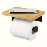 Houten Toiletpapierhouder met Plank – Ideaal voor Wandmontage