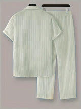 Heren Tweedelige Set | Gestreept Overhemd & Trekkoord Broek | Casual & Comfortabel