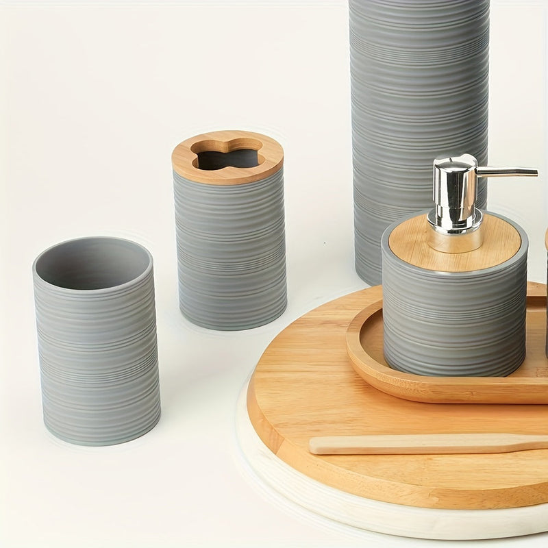 Moderne Badkamer Set met Bamboe Accenten – Georganiseerd en Elegant in Één