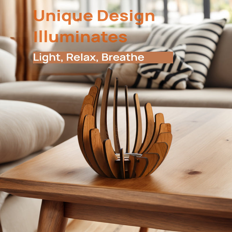 Boheemse Lotus Kaarsenhouder – Handgemaakt Laagjes Hout Ontwerp