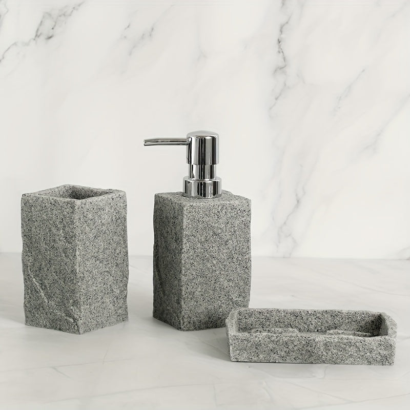 Grijze Resin Badkamer Set – Luxe Set van 4 Stuks voor een Elegante Badkamer