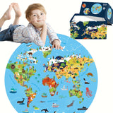 70-delige Dierenvloerpuzzel – Rond Wereldkaartontwerp voor Kinderen