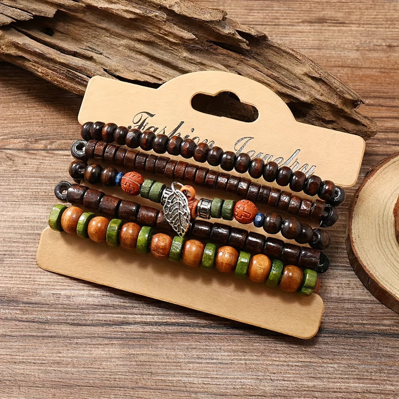Natuurlijke Houten Kralenarmbanden Set - Voor de Stoere Man