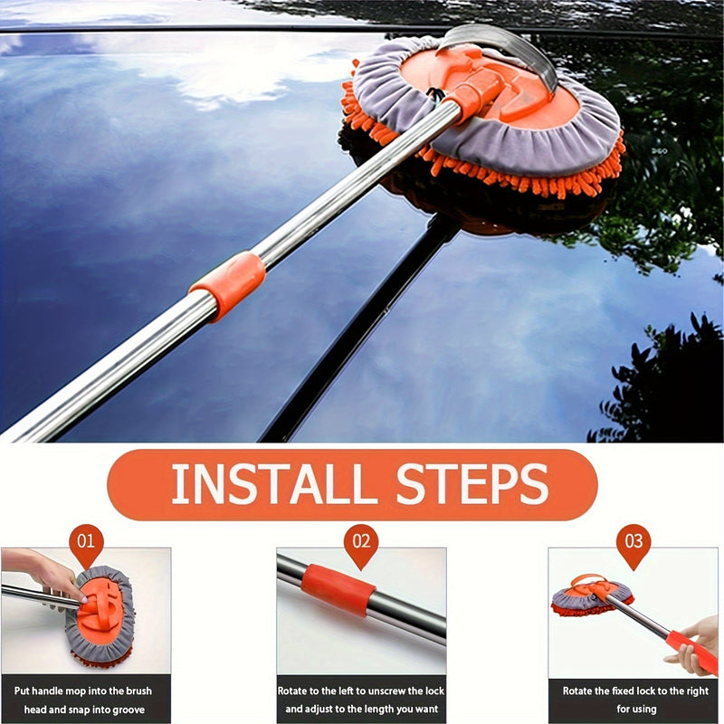 Microvezel Auto Wasborstel met Lang Handvat – Verwijderbare Mopkop voor Krasvrije Reiniging