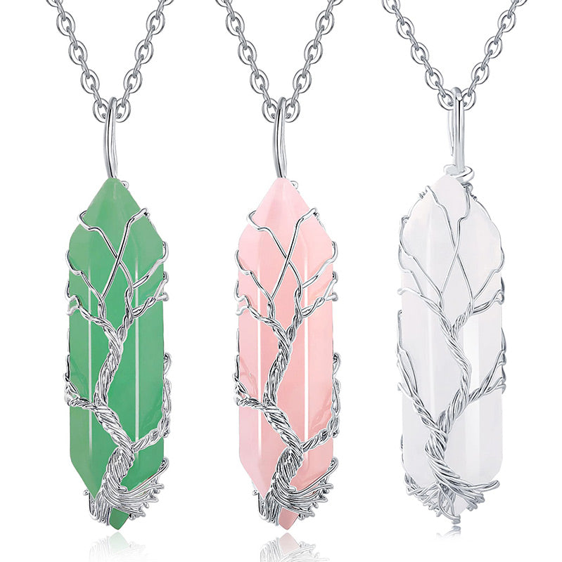 Stijlvolle Kristal- en Levensboom Edelsteenketting – Elara