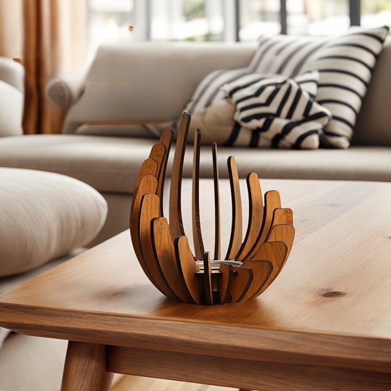 Boheemse Lotus Kaarsenhouder – Handgemaakt Laagjes Hout Ontwerp