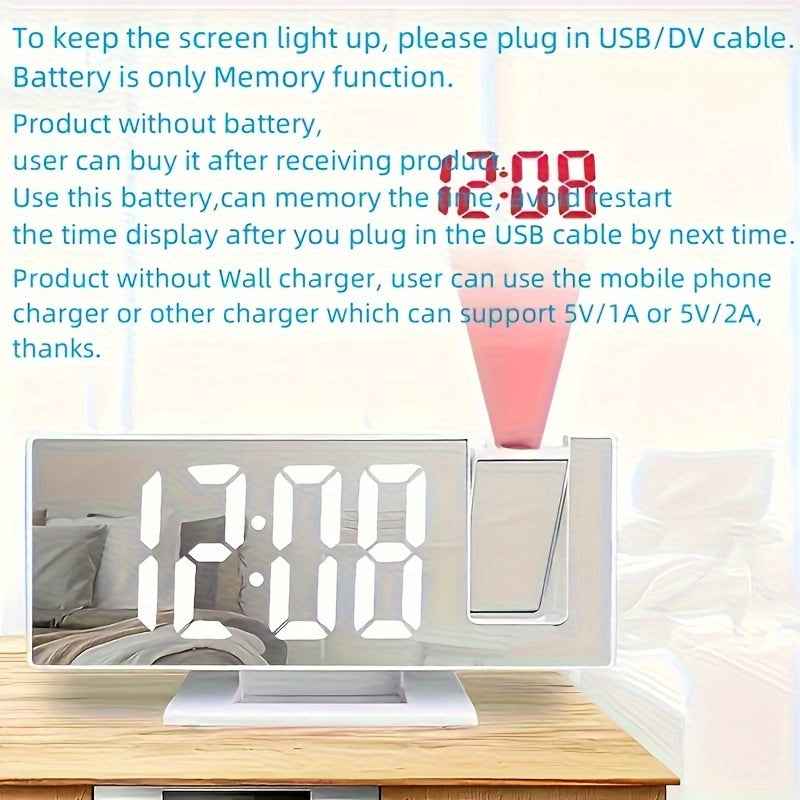 Digitale Spiegel Wekker met Projectie – Groot LED Display en Multifunctionele Alarmfunctie