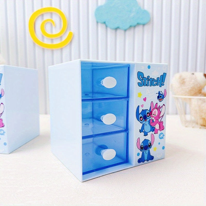 Disney Stitch Cartoon 3-Vaks Opbergdoos – Multifunctionele Organizer voor Bureau, Sieraden en Speelgoed
