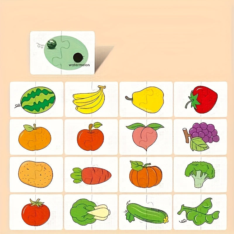 Educatieve Puzzelset voor Kinderen – 16 Stuks met Leuke Beelden van Beroepen, Voertuigen en Groenten