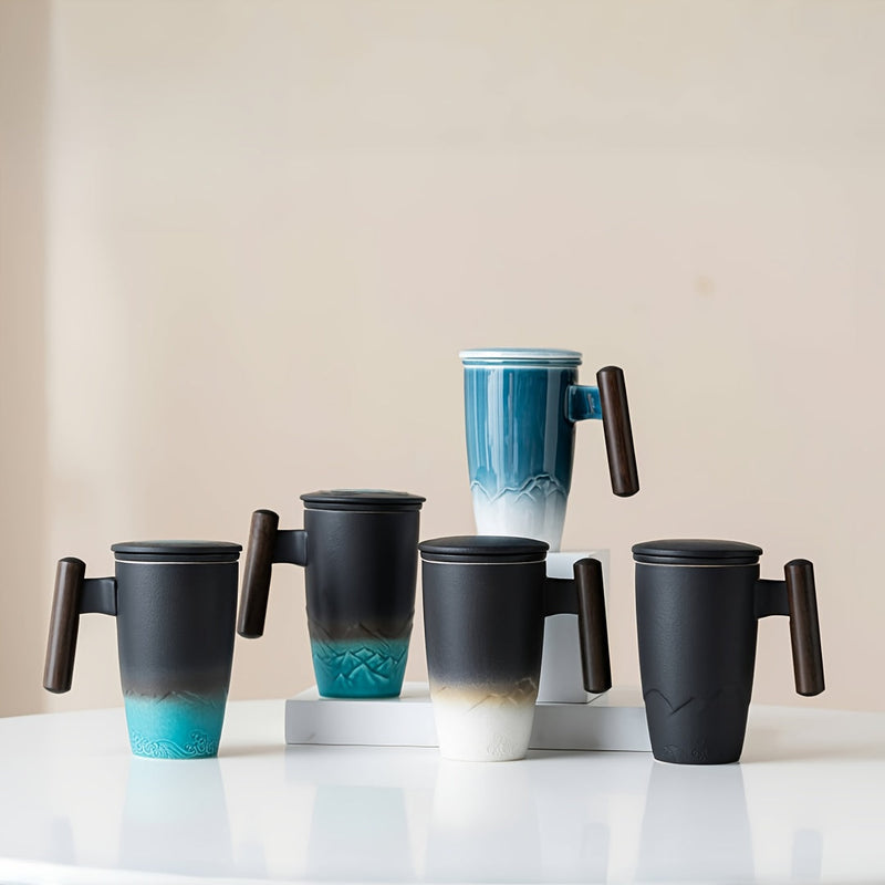 Handgemaakte Keramische Theemok met Zeef – Authentiek Design en Praktisch Gebruik