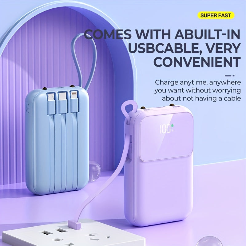 Ultieme Draagbare Powerbank 10000mAh - Snel Opladen met Ingebouwde Kabels