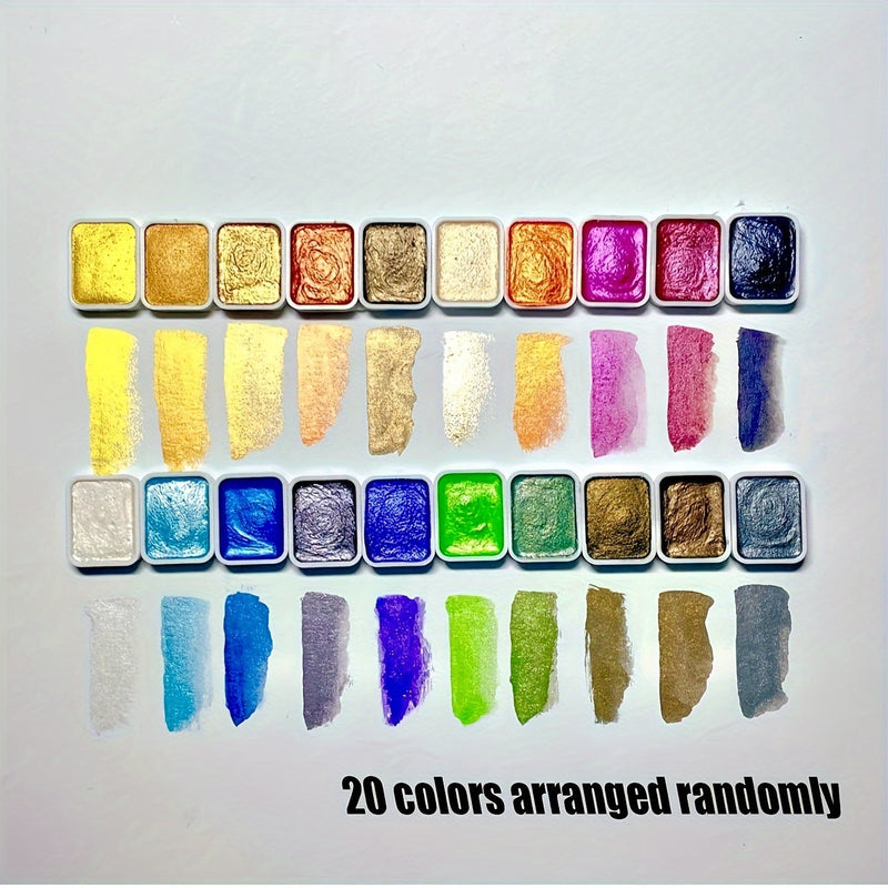 Pearl Waterverfverfset – 20 Kleuren in Vaste Vorm voor Schilderkunst en Kalligrafie