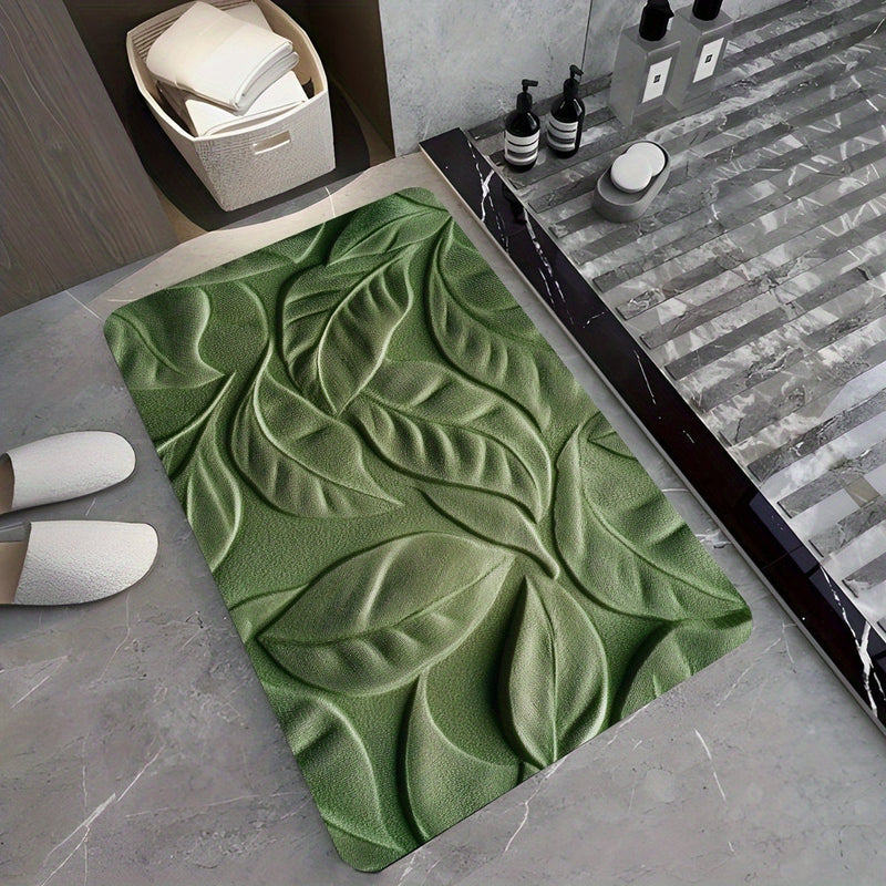 Diatomeeënaarde Badmat met Groen Bladerenpatroon – Absorberend en Sneldrogend