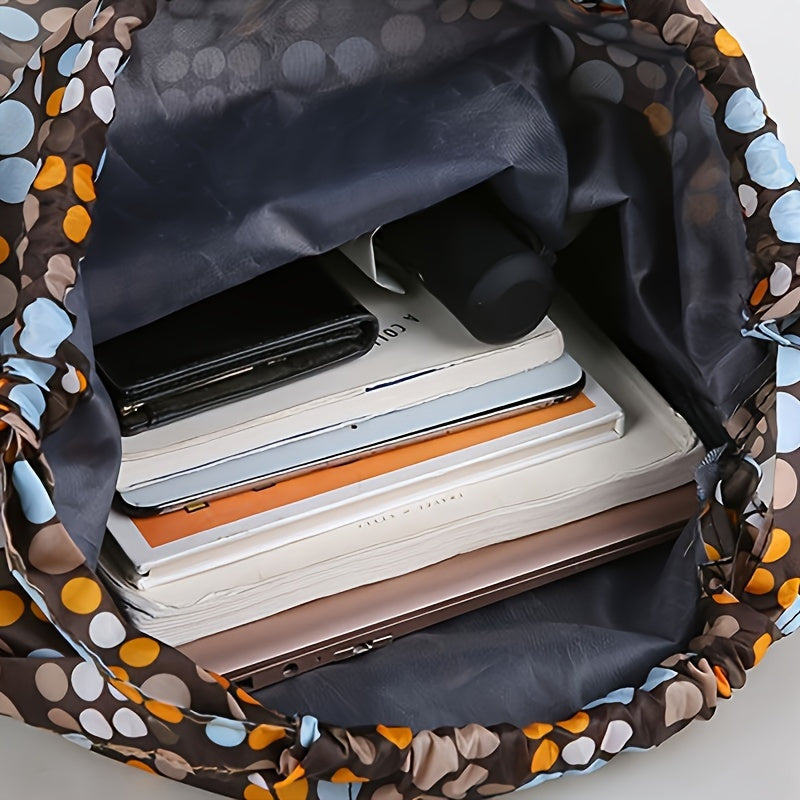 Geometrische Nylon Rugzak met Koordsluiting – Perfect voor Reizen en Sportieve Activiteiten