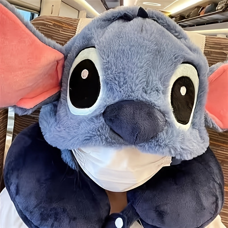 Pluche Stitch Reisnekkussen met Kap - Comfortabel U-Vormig Kussen met Oorkleppen