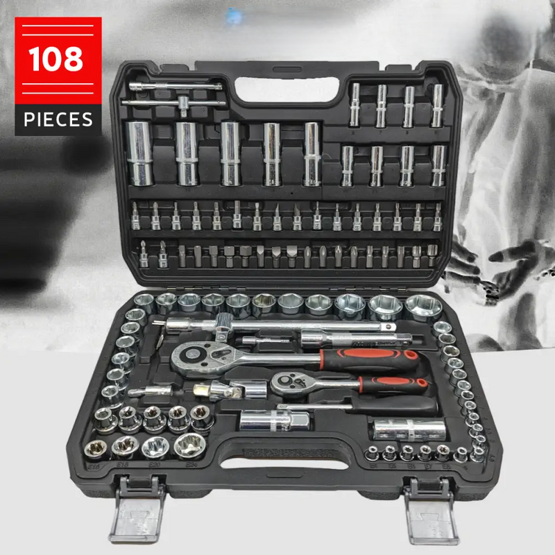 108-delig ratelsleutelset van chroom-vanadium – TorqueMaster