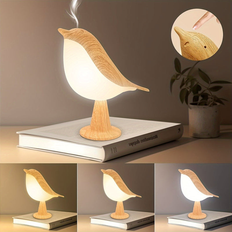 LED Vogel Lamp met Aroma Diffuser – USB Oplaadbare Nachtlamp en Leeslamp met 3 Kleur Temperaturen