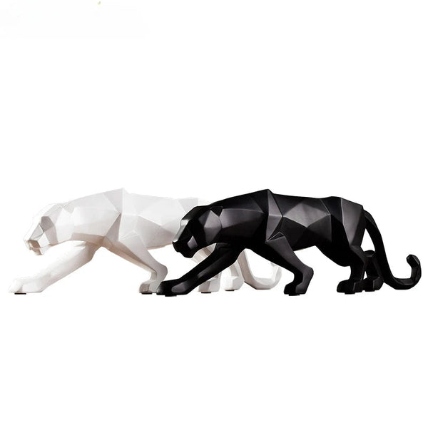Zwart-Witte Panter Sculpturen - Modern Kunst Duo voor je Interieur