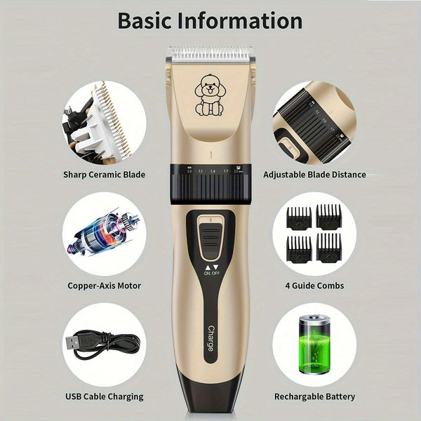 Draadloze Huisdiertrimmer – USB Oplaadbaar en Stil voor Honden en Katten