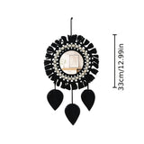 Boho Macramé Wandspiegel met Franjes – Decoratieve Spiegel met Kralen en Veren