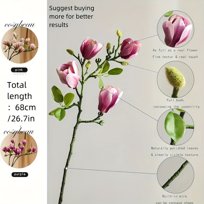 Set van 4 Realistische Magnolia Bloemen – Elegant en Tijdloos voor Bruiloften en Luxe Decoratie